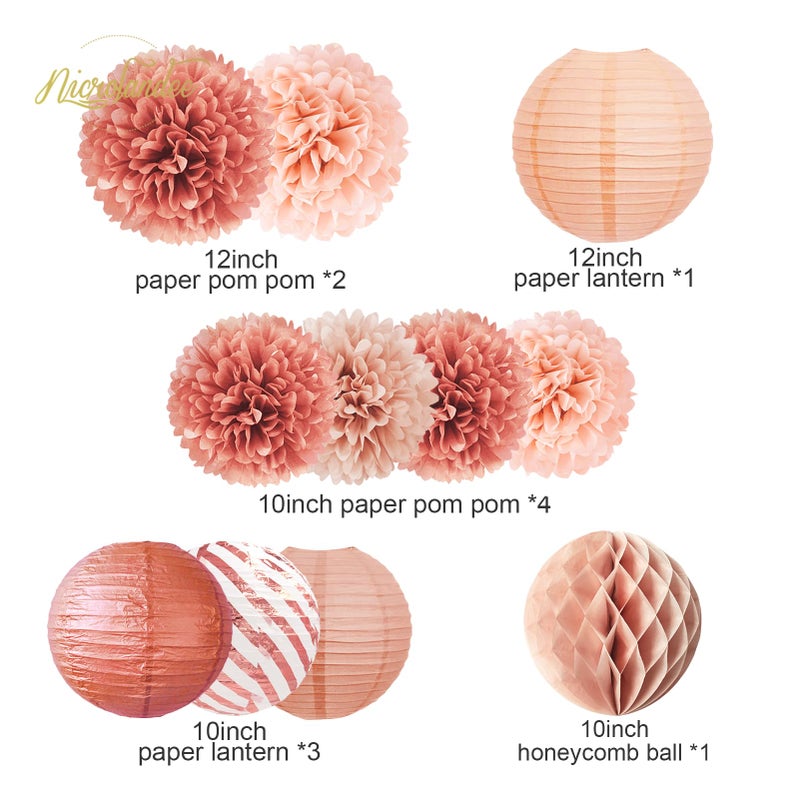 NICROLANDEE Rose Gold Party Decorations -12PCS Elegant Party Supplies Tissue Pom Poms Paper Lantern Glitter Confetti 30G for Valentines Wedding Bridal Shower Birthday Bachelorette Party Decorations - Image 3